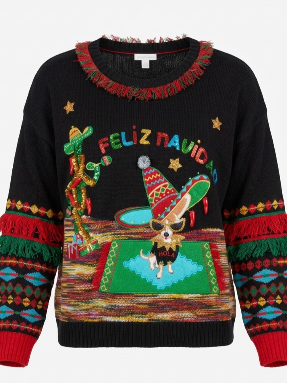 Holiday Time Black Multicolor 'Feliz Navidad' Crewneck Holiday Sweater